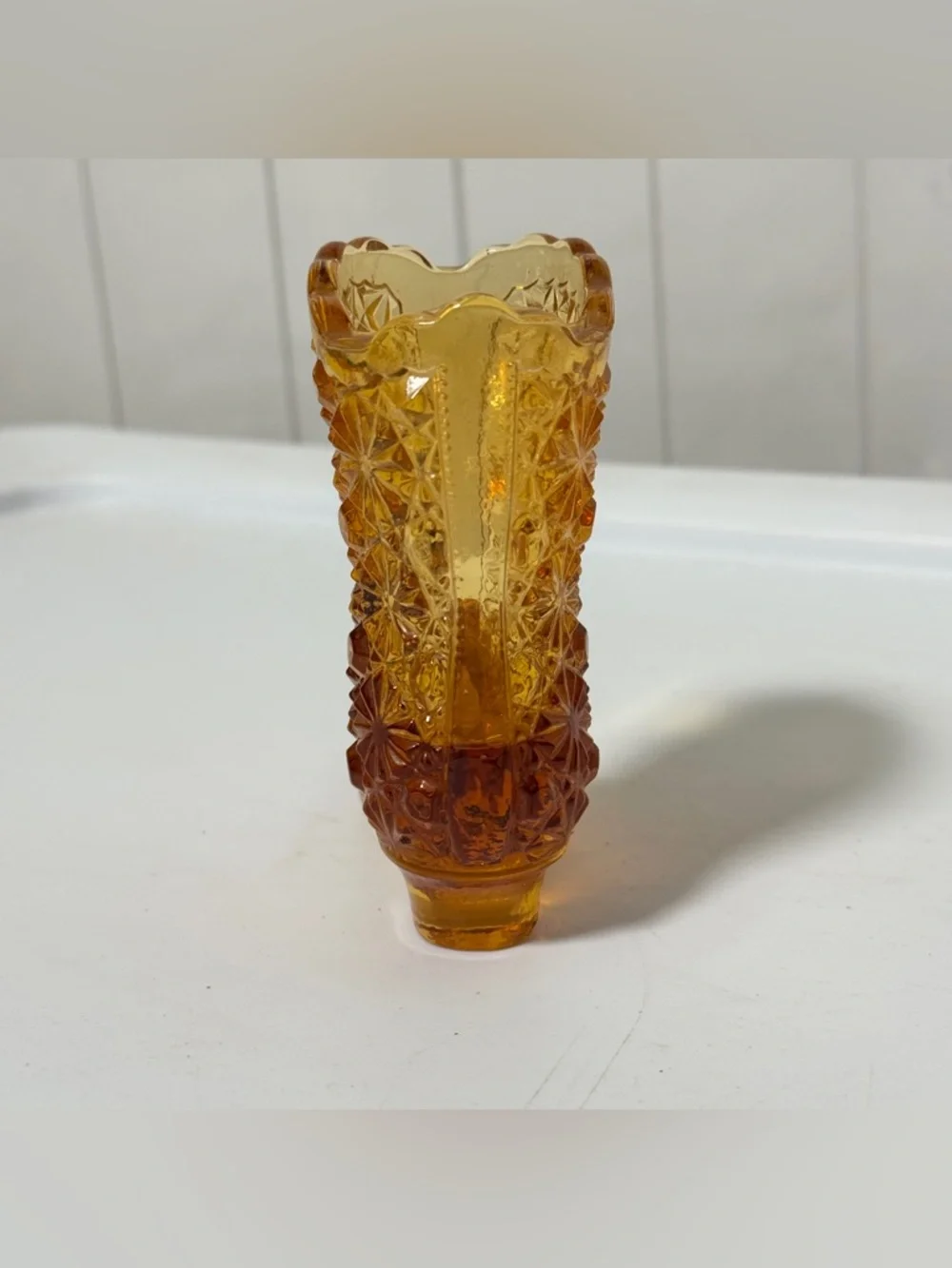Vintage Fenton Amber‎ Glass Daisy Button Boot Tall Victorian Shoe Figurine Decor